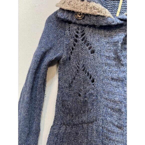 Free People Women's Wool Cardigan Sweater Knit Stretch Size XS Blue Long Sleeve - Picture 10 of 12